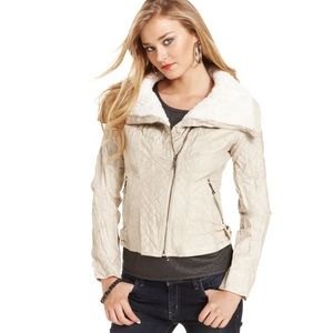 GUESS Faux Leather Jacket with Faux Fur Trim